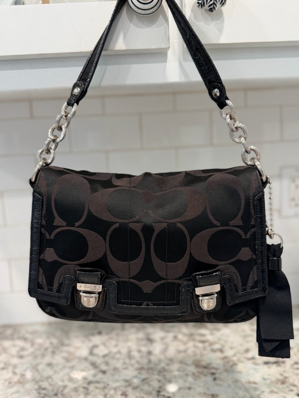 Coach Black/Brown Signature Jacquard Shoulder Bag